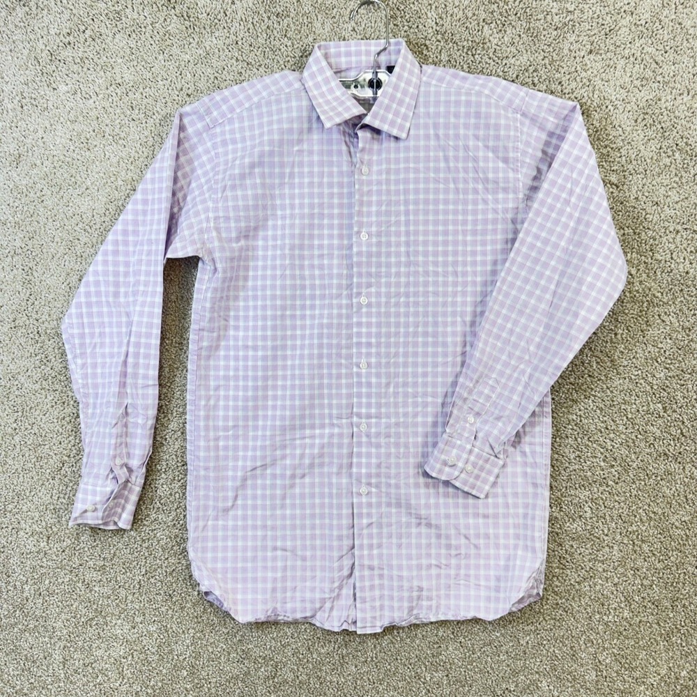 John Varvatos USA Mens 18 Plaid Button Down Shirt Purple White Long Sleeve